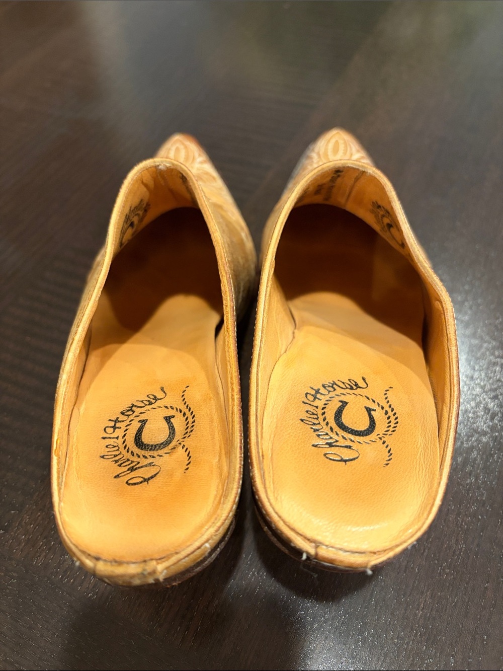 Charlie 1 HORSE Western-Style Leather Mules in Tan with Embroidered Detail - Picture 2 of 9